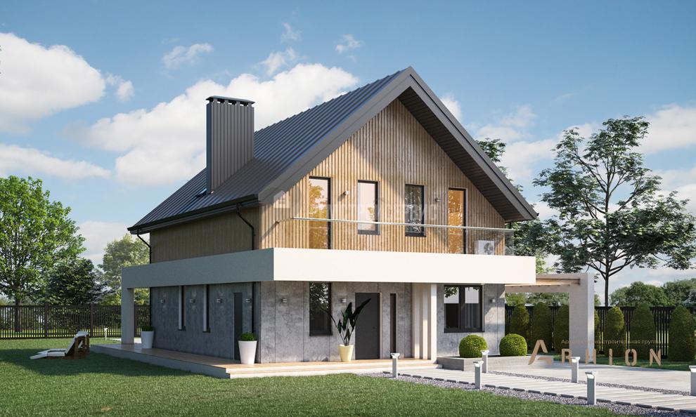 2. Проект одноэтажного дома в европейском стиле с двускатной кровлей, t-51-01, площадью - 132 кв c мансардой, терассой, балконом